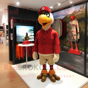 Red Turkey mascot costume character dressed with a Cargo Shorts and Cufflinks