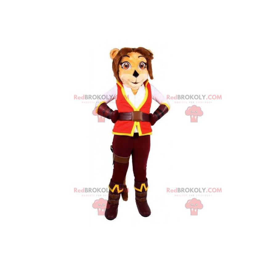 Mascote gato tigresa vestida de aventureiro - Redbrokoly.com