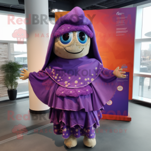 Purple Tacos mascot costume character dressed with a Mini Dress and Shawls