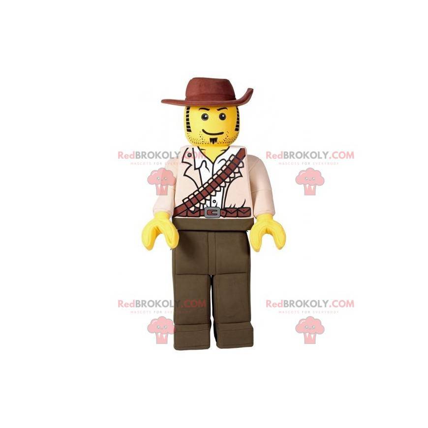 Mascota de Lego vestida como un cazador de vaqueros -