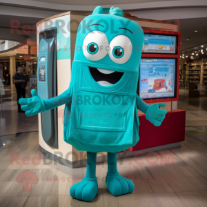 Turquoise Television mascot costume character dressed with a Culottes and Wraps