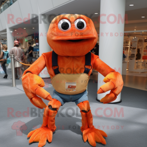 Orange Crab mascot costume character dressed with a Denim Shorts and Gloves