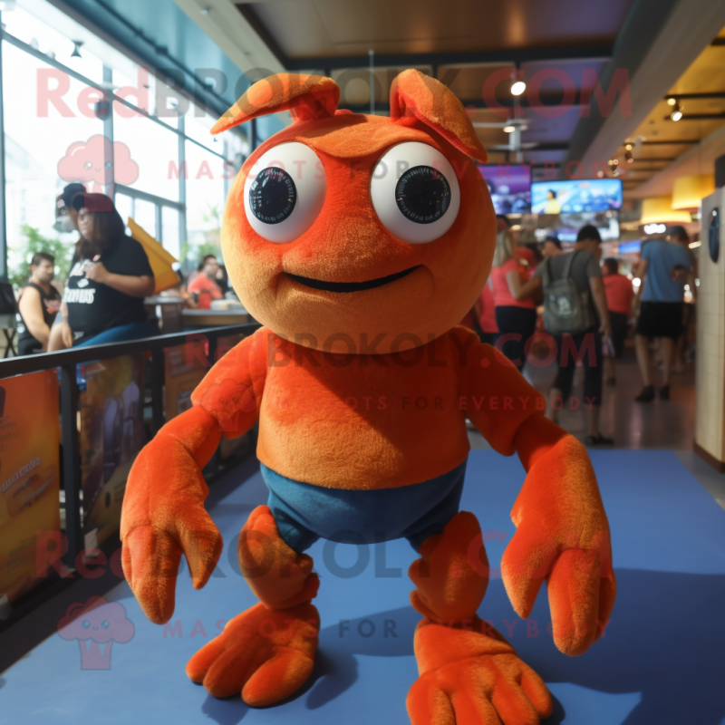 Orange Crab mascot costume character dressed with a Denim Shorts and Gloves