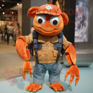 Orange Crab mascot costume character dressed with a Denim Shorts and Gloves