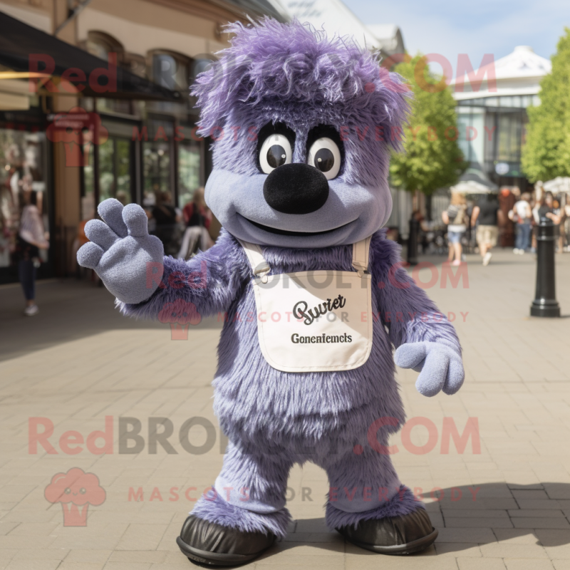 Lavender Guinness mascot costume character dressed with a Denim Shorts and Gloves Lavender Guinness mascot costume character dressed with a Denim Shorts and Gloves