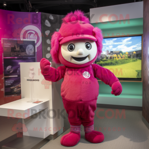 Magenta Raspberry mascot costume character dressed with a Chinos and Headbands