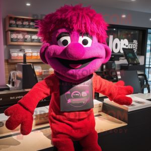 Magenta Raspberry mascot costume character dressed with a Chinos and Headbands