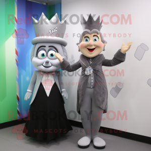 Gray Queen mascot costume character dressed with a Blazer and Earrings