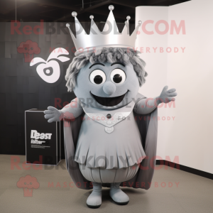 Gray Queen mascot costume character dressed with a Blazer and Earrings