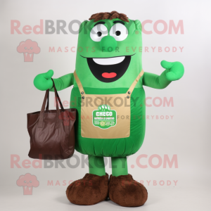 Green Bbq Ribs mascot costume character dressed with a Shorts and Tote bags