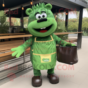 Green Bbq Ribs mascot costume character dressed with a Shorts and Tote bags