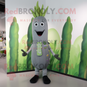 Gray Asparagus mascot costume character dressed with a Leggings and Hair clips