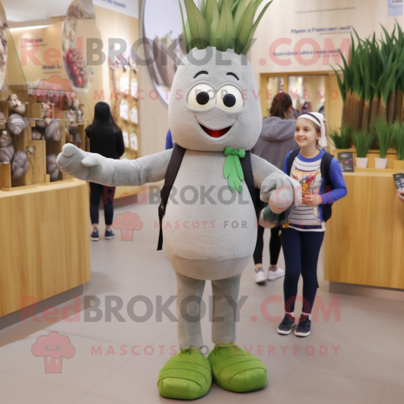 Gray Asparagus mascot costume character dressed with a Leggings and Hair clips Gray Asparagus mascot costume character dressed with a Leggings and Hair clips