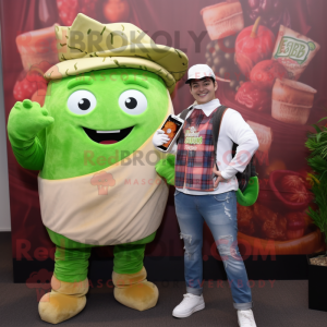 Tan Corned Beef And Cabbage mascot costume character dressed with a Boyfriend Jeans and Smartwatches