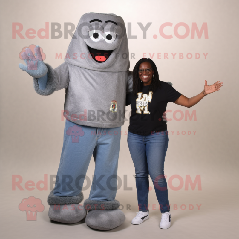 Gray Jambalaya mascot costume character dressed with a Mom Jeans and Foot pads Gray Jambalaya mascot costume character dressed with a Mom Jeans and Foot pads