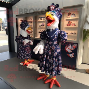 Navy Roosters mascot costume character dressed with a Wrap Dress and Coin purses