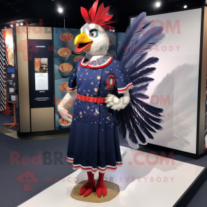 Navy Roosters mascot costume character dressed with a Wrap Dress and Coin purses