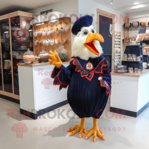 Navy Roosters mascot costume character dressed with a Wrap Dress and Coin purses