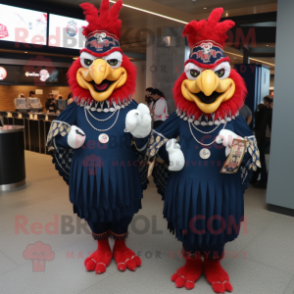 Navy Roosters mascot costume character dressed with a Wrap Dress and Coin purses