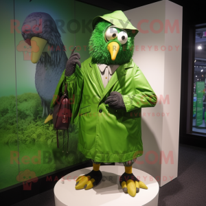 Green Kiwi mascot costume character dressed with a Raincoat and Pocket squares