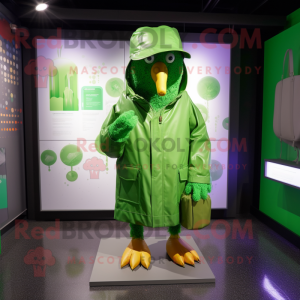 Green Kiwi mascot costume character dressed with a Raincoat and Pocket squares