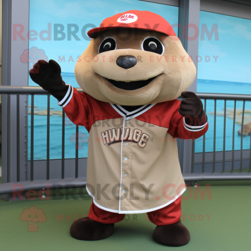 Brown Seal mascot costume character dressed with a Baseball Tee and Headbands