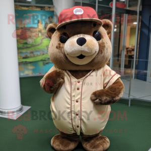 Brown Seal mascot costume character dressed with a Baseball Tee and Headbands