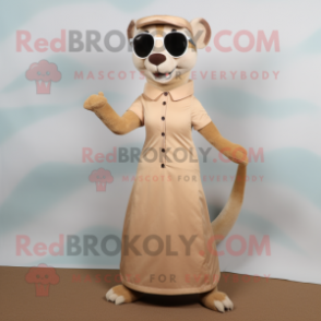 Tan Weasel mascot costume character dressed with a Shift Dress and Sunglasses