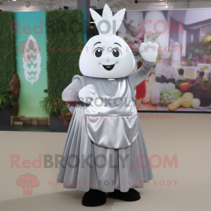 Silver Beet mascot costume character dressed with a A-Line Skirt and Clutch bags