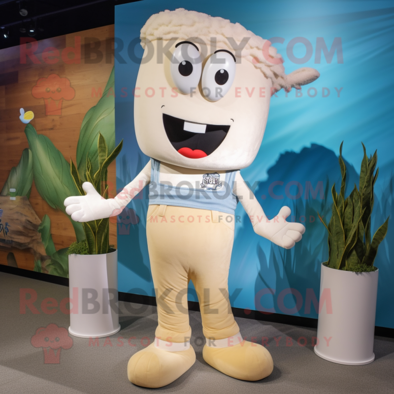 Cream Spaghetti mascot costume character dressed with a Boyfriend Jeans and Bracelets Cream Spaghetti mascot costume character dressed with a Boyfriend Jeans and Bracelets