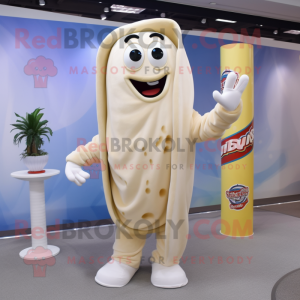 Cream Spaghetti mascot costume character dressed with a Boyfriend Jeans and Bracelets