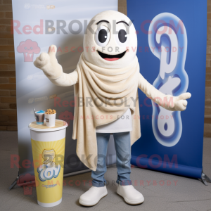 Cream Spaghetti mascot costume character dressed with a Boyfriend Jeans and Bracelets