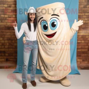 Cream Spaghetti mascot costume character dressed with a Boyfriend Jeans and Bracelets