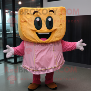 Pink Grilled Cheese Sandwich mascot costume character dressed with a Sweatshirt and Bow ties