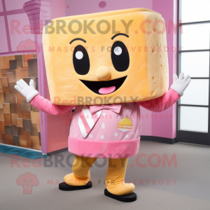 Pink Grilled Cheese Sandwich mascot costume character dressed with a Sweatshirt and Bow ties