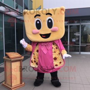 Pink Grilled Cheese Sandwich mascot costume character dressed with a Sweatshirt and Bow ties