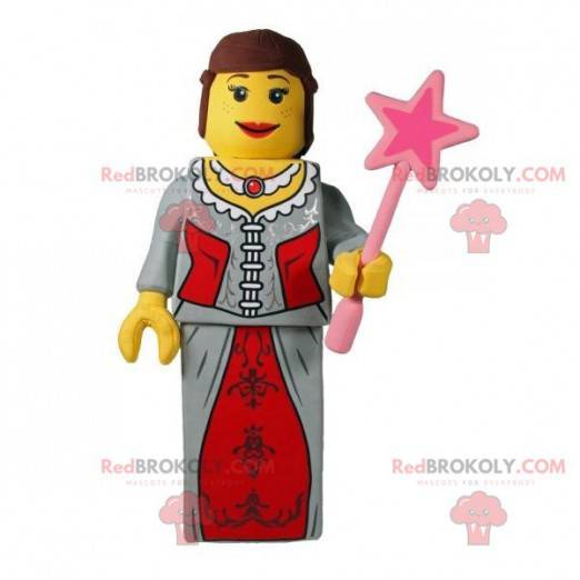 Mascota de Lego vestida como una princesa de hadas con una