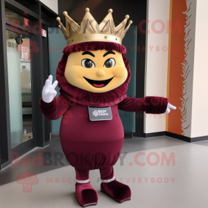 Maroon Queen mascot costume character dressed with a Capri Pants and Messenger bags