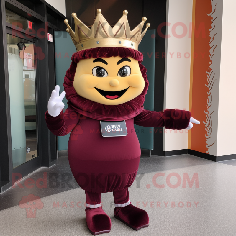 Maroon Queen mascot costume character dressed with a Capri Pants and Messenger bags