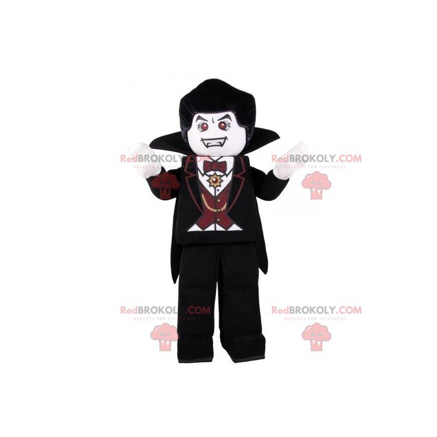 Lego vampyr maskot med et flot sort kostume - Redbrokoly.com