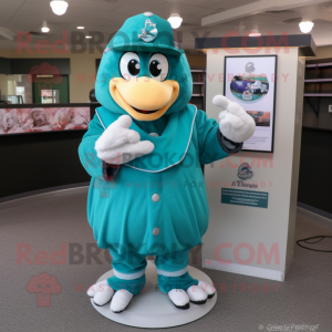 Teal Engagement Ring mascot costume character dressed with a Baseball Tee and Scarf clips