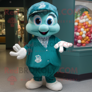 Teal Engagement Ring mascot costume character dressed with a Baseball Tee and Scarf clips