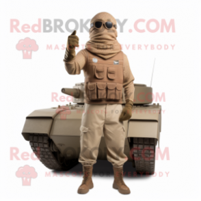 Brown Commando mascot costume character dressed with a Tank Top and Scarves