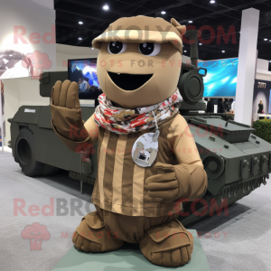 Brown Commando mascot costume character dressed with a Tank Top and Scarves