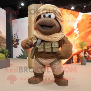 Brown Commando mascot costume character dressed with a Tank Top and Scarves
