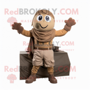 Brown Commando mascot costume character dressed with a Tank Top and Scarves