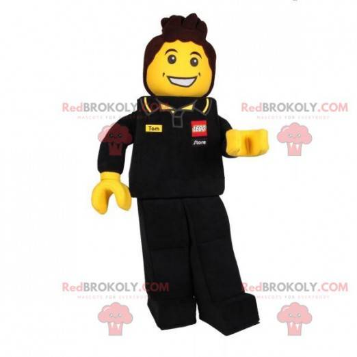 Mascota de Lego en traje de trabajador de garaje -