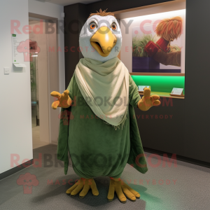 Olive Chicken mascot costume character dressed with a T-Shirt and Shawls