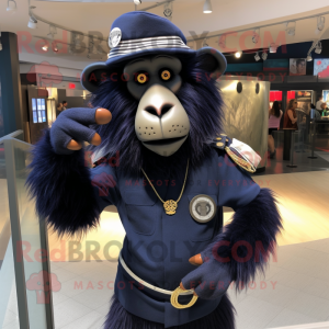 Navy Baboon mascot costume character dressed with a Graphic Tee and Earrings