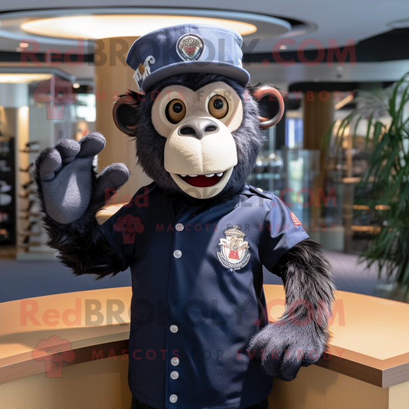 Navy Baboon mascot costume character dressed with a Graphic Tee and Earrings Navy Baboon mascot costume character dressed with a Graphic Tee and Earrings
